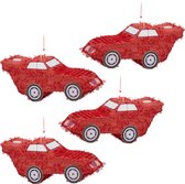 Relaxdays 4x pinata auto - raceauto pinata rood - ophangen - kinderen - zelf vullen - XXL