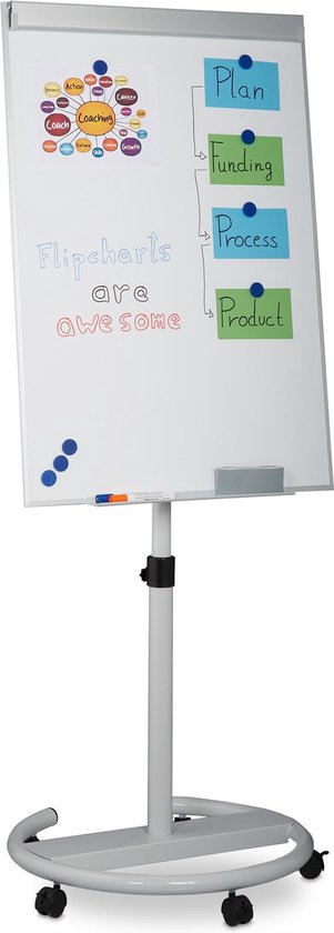 Relaxdays mobiele flipover - flipchart - whiteboard - magneetbord - wielen  - schrijfbord | bol.com