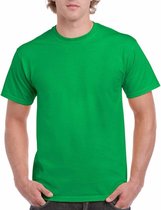 Set van 2x stuks fel groene katoenen t-shirts voor heren 100% katoen - zware 200 grams kwaliteit - Basic shirts, maat: L (40/52)