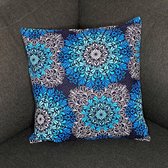 Afrikaans kussen | Blauwe kristal bloemen - Sierkussen 45x45 - 100% Katoen | Sierkussens 45x45 Kussenhoes | Binnenkussen 45 x 45 | Tribal kussen | African pillow