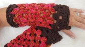 Handgemaakte warme vingerloze handschoenen in donkerbruin rood oranje / polswarmers. Maat L