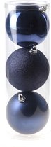 3x Grote kunststof/plastic kerstballen donkerblauw 15 cm - mat/glans/glitter - Grote onbreekbare kerstballen kerstversiering