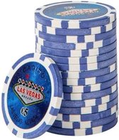 Las Vegas Poker Chips €5,- blauw (25 stuks)-pokerchips-pokerfiches-ABS chips-pokerspel-pokerset-poker set