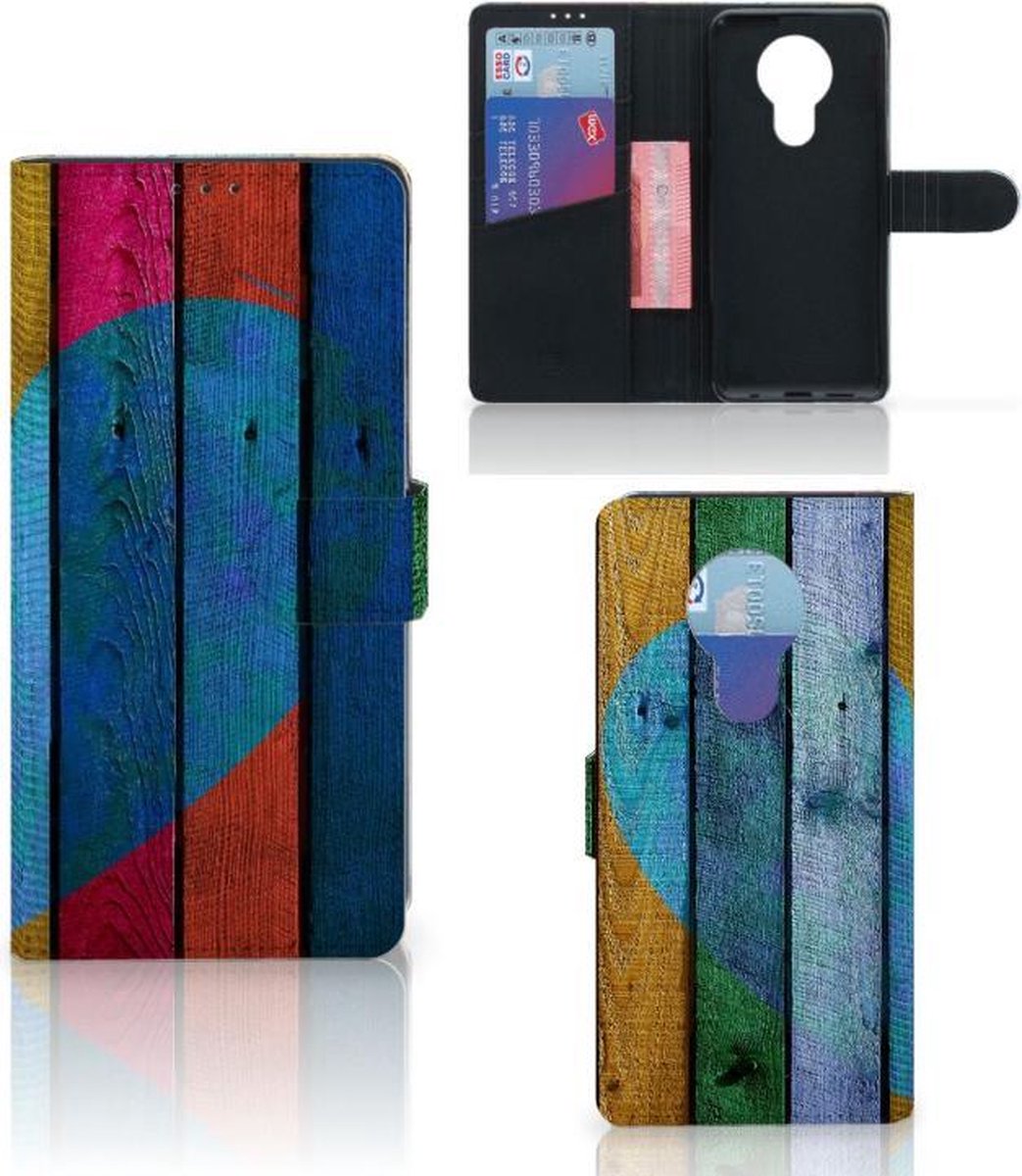 Nokia 5.3 Book Style Case Wood Heart - Cadeau voor je Vriend