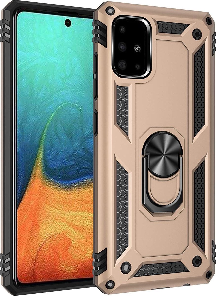 Hoesje Geschikt voor: Samsung Galaxy A51 Rugged Ring Armor schokbestendige goud