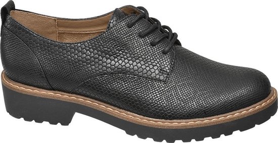 Graceland Dames Zwarte veterschoen slangenprint - Maat 40 | bol.com
