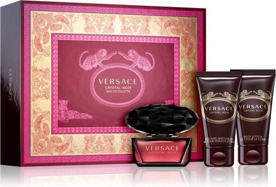 Afbeelding van het spel Versace Crystal Noir Giftset - 50 ml eau de toilette spray + 50 ml showergel + 50 ml bodylotion - cadeauset voor dames