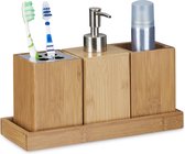 relaxdays Ensembles d'accessoires de salle de bain avec porte-brosse à dents, pompe à savon, plateau