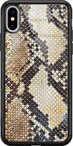 iPhone XS Max hoesje glass - Snake / Slangenprint bruin | Apple iPhone Xs Max case | Hardcase backcover zwart