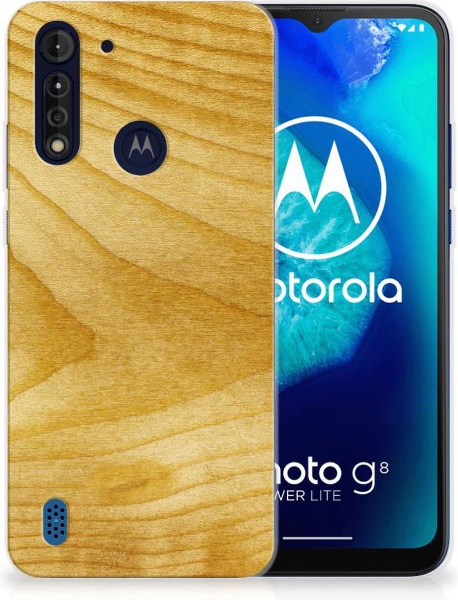 Motorola Moto G8 Power Lite Bumper Hoesje Licht Hout
