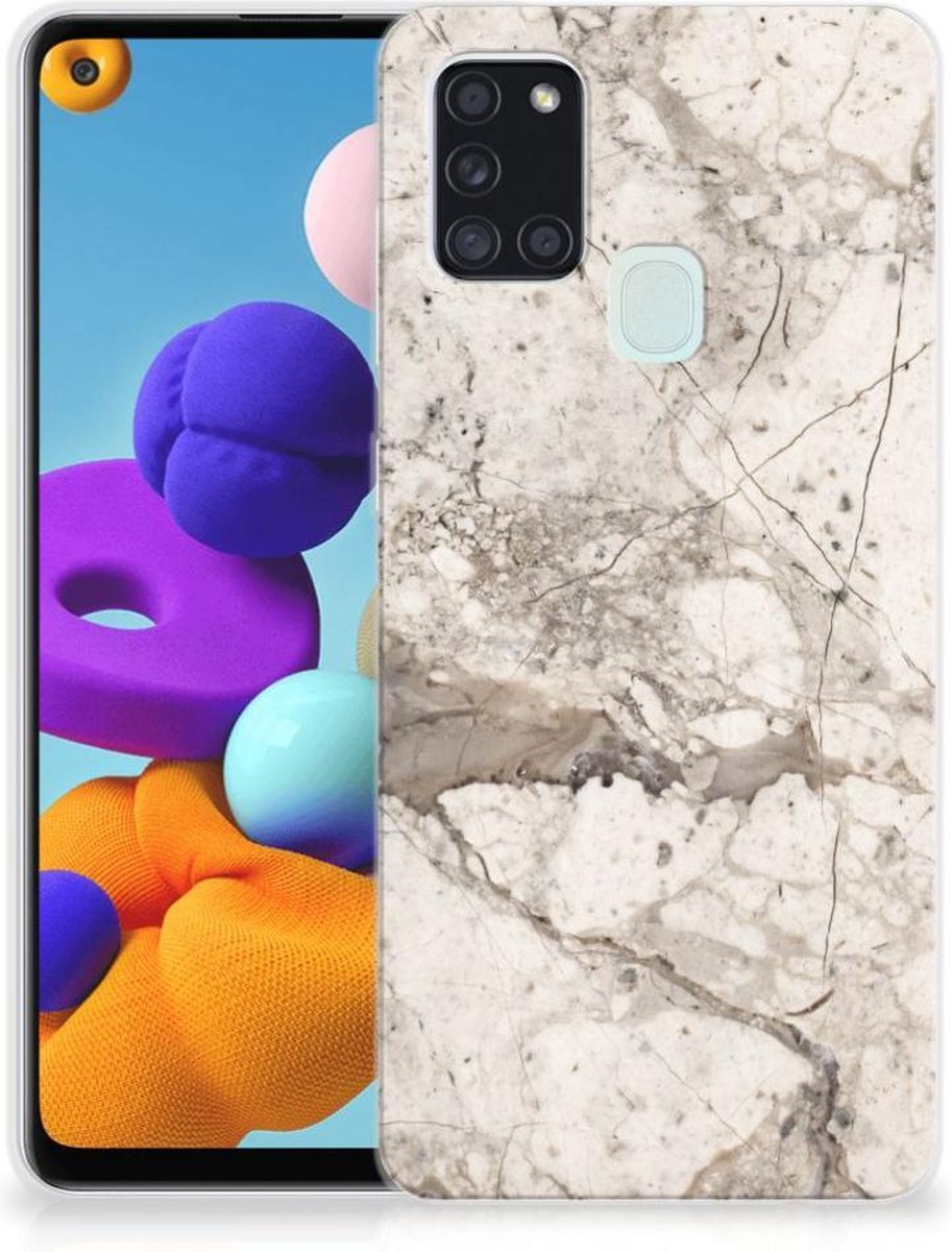 Samsung Galaxy A21s TPU Siliconen Hoesje Marmer Beige