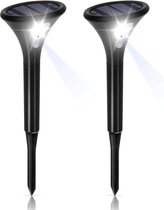 Solar Tuinverlichting - Buitenlamp met bewegingssensor, verlengstuk en batterij indicator - solar tuinfakkels - Koud Wit - 2 Stuks