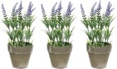 4x stuks groene/paarse Lavandula/lavendel kunstplant 25 cm in grijze betonlook pot - Kunstplanten/nepplanten