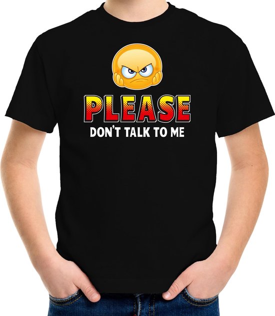 Funny emoticon t-shirt Please dont talk to me zwart voor kids - Fun / cadeau shirt 122/128