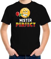 Funny emoticon t-shirt Mister perfect zwart kids L (146-152)