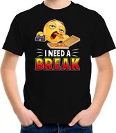 Funny emoticon t-shirt I need a break zwart voor kids XL (158-164)