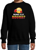 Funny emoticon sweater Wanna play rough zwart kids 9-11 jaar (134/146)