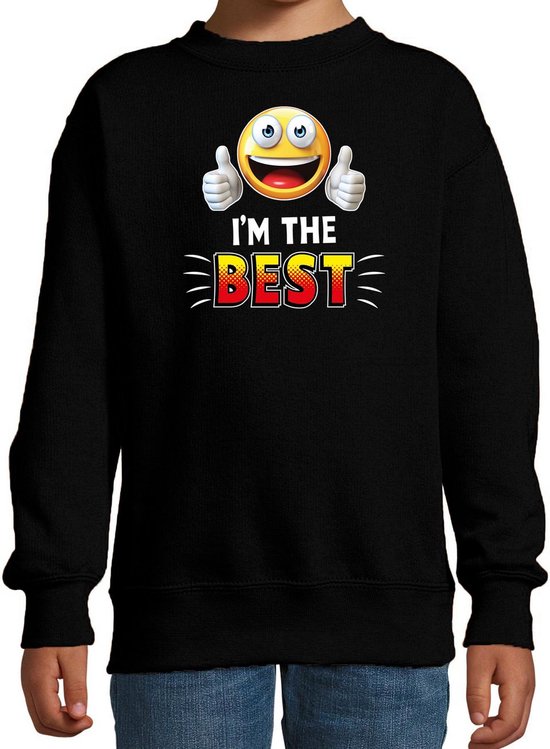 Funny emoticon sweater I am the best zwart voor kids - Fun / cadeau trui 110/116