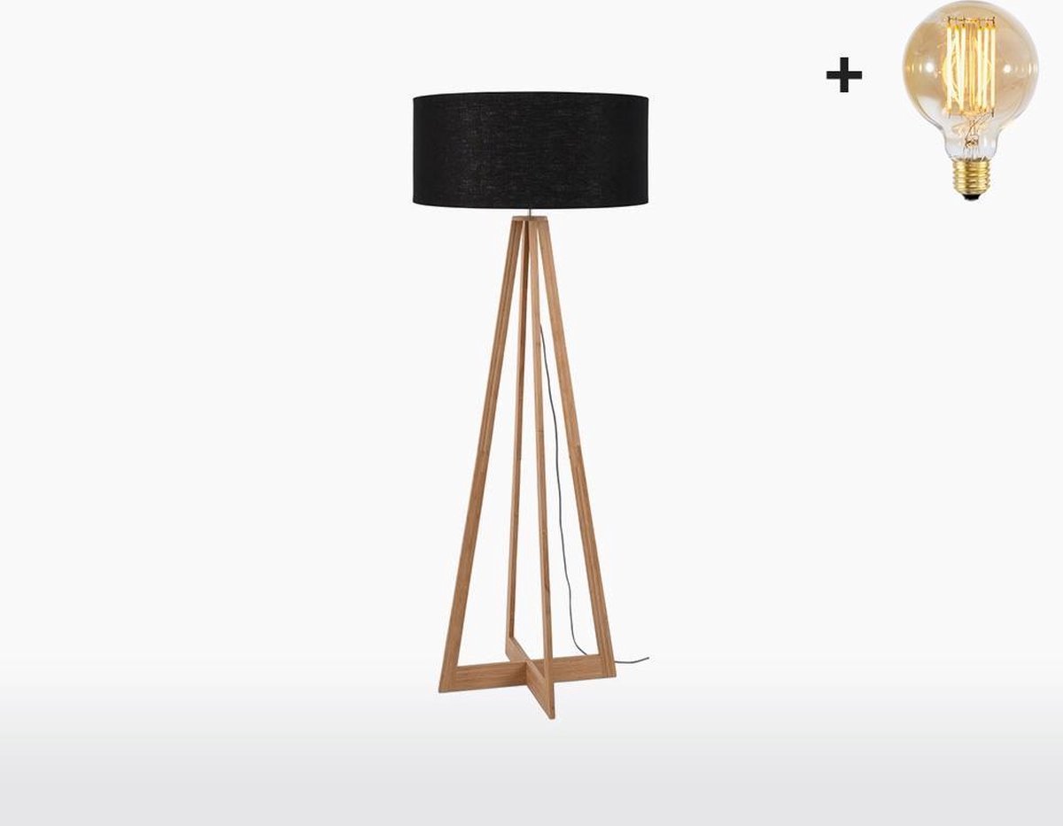 Driepoot vloerlamp met bamboe kap Light & Living Tabana zwart