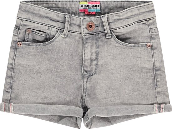Vingino Meisjes High Waist Short Jeans - Light Grey - Maat 110