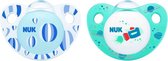 NUK 10730021 Fopspeen - Trend Line Boy - 0-6 maanden - 2 stuks - Fopspeen zonder ring