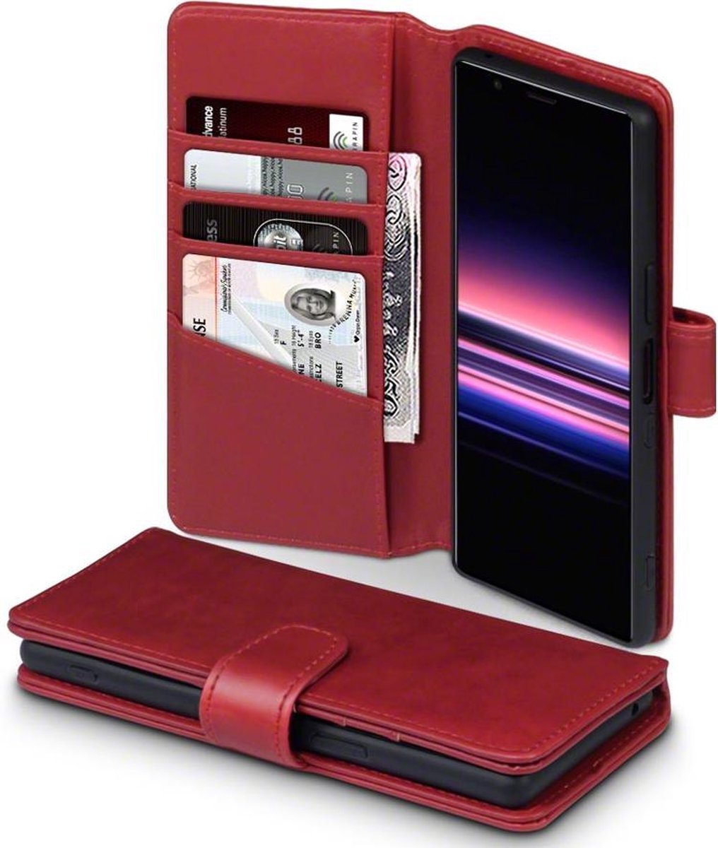 Sony Xperia 5 Bookcase hoesje - CaseBoutique - Effen Rood - Leer