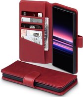 Sony Xperia 5 Bookcase hoesje - CaseBoutique - Effen Rood - Leer
