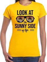 Sunny side feest t-shirt / shirt Look at the sunny side of life voor dames - geel - Beach party outfit / kleding/ verkleedkleding/ carnaval shirt 2XL