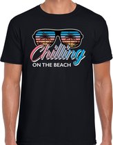 Beach feest t-shirt / shirt Chilling on the beach voor heren - zwart - Beach party outfit / kleding/ verkleedkleding/ carnaval shirt L