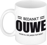 Bedankt ouwe voor al die jaren top inzet koffiemok / theebeker - 300 ml - wit - VUT / pensioen - afscheidscadeau mok / beker voor collega