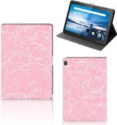 Leuk Hoes Lenovo Tablet M10 Tablet Hoes met Magneetsluiting Witte Bloemen