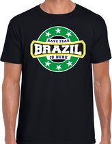 Have fear Brazil is here t-shirt met sterren embleem in de kleuren van de Braziliaanse vlag - zwart - heren - Brazilie supporter / Braziliaans elftal fan shirt / EK / WK / kleding L