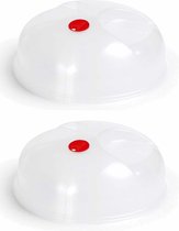 2x Keuken magnetrondeksel/afdekschalen voor eten 24 cm wit - keukenhulpmiddelen - Magnetron afdekschalen/deksels