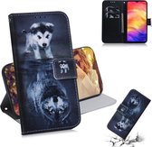 Wolf en hond patroon Gekleurde tekening Horizontale lederen flip-hoes voor Geschikt voor Xiaomi Redmi Note 7, met houder & kaartsleuven en portemonnee