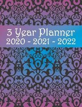 3 Year Planner 2020 - 2021 - 2022: Daily Planner for 3 Years 36 Months. Purple Blue Black Paisley Pattern Cover.