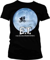 E.T. Dames Tshirt -S- Bike In The Moon Zwart
