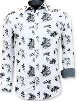 Luxe Heren Overhemden Bloemen Print - 3059 - Wit