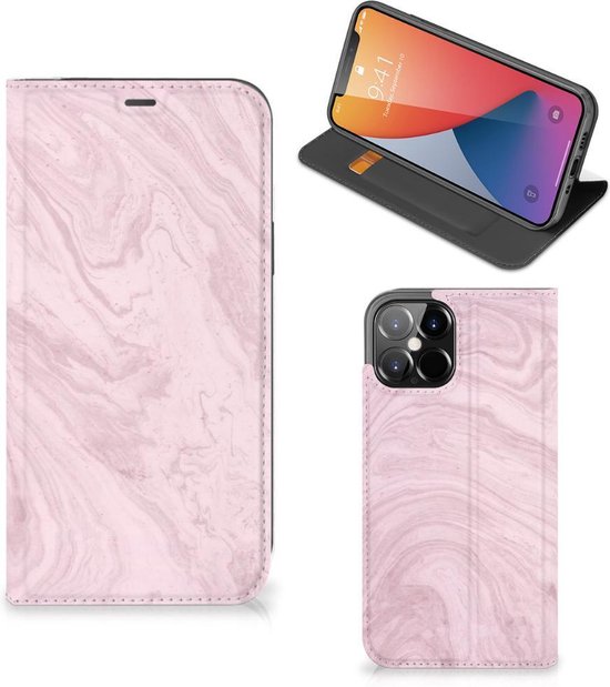 Flip Case iPhone 12 Pro Max Smart Cover Marble Pink | bol.com