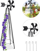 Relaxdays plantensteun met windmolen - klimplantenrek - plantenrek - metaal - decoratie