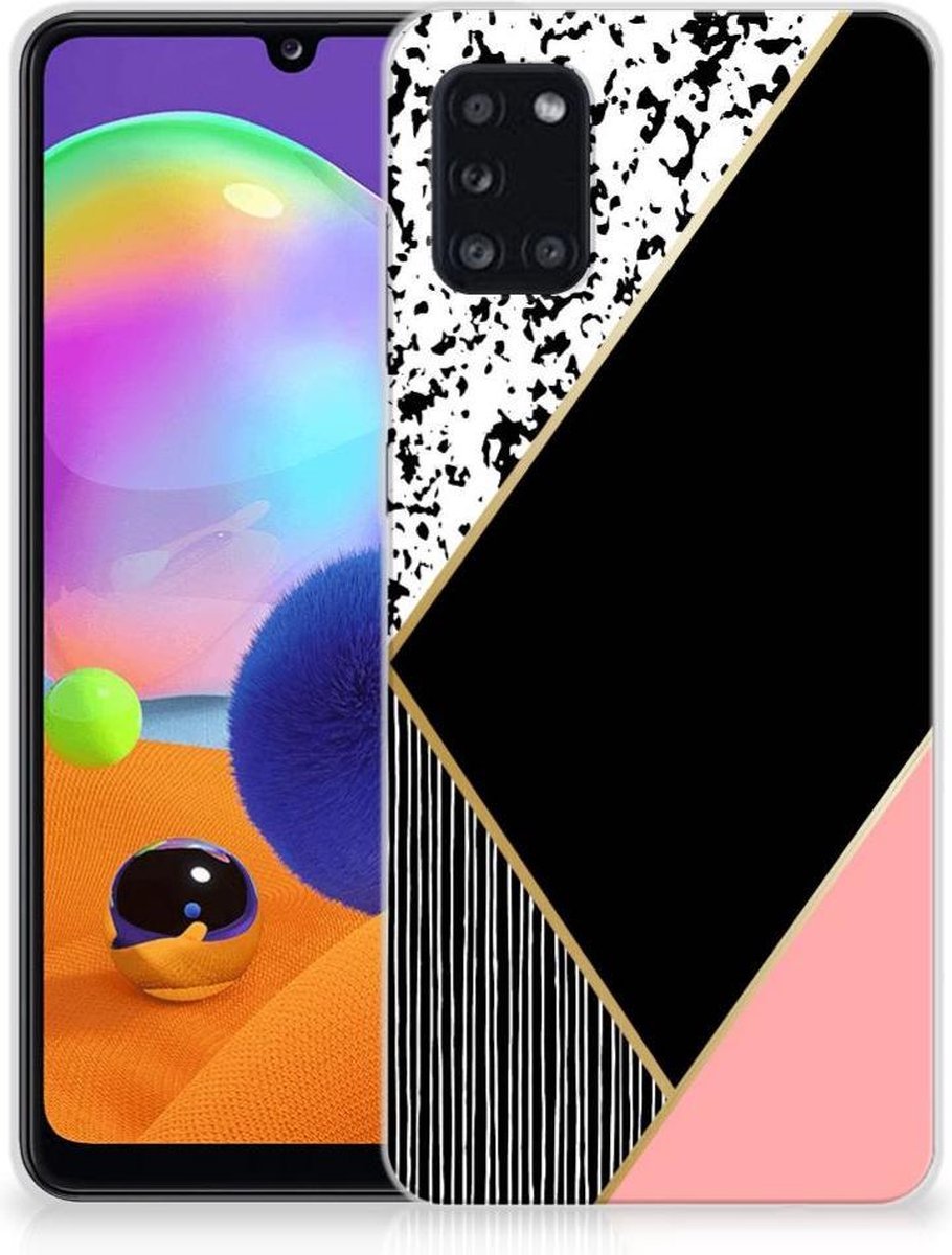 Samsung Galaxy A31 TPU Hoesje Zwart Roze Vormen