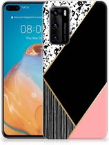 Telefoonhoesje Huawei P40 TPU Silicone Hoesje Black Pink Shapes