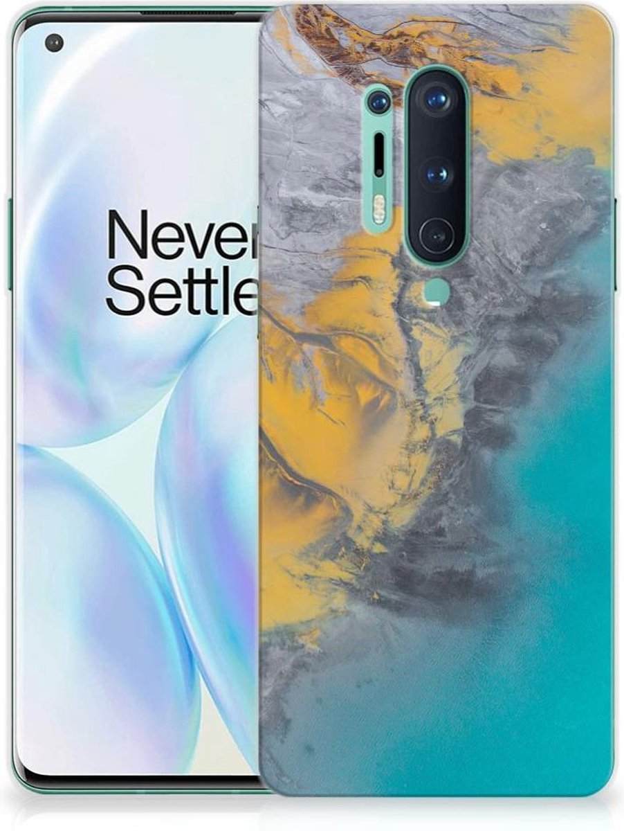 OnePlus 8 Pro TPU Siliconen Hoesje Marble Blue Gold