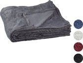 Relaxdays 1x fleece deken 200x220 cm - plaid - bank kleed - polyester - grijs- xxl - groot