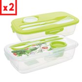 2x Lunchboxen met bestek 1 liter plastic | Luchtdicht/hermetisch afgesloten vershouddoos bakjes| Mealprep | Maaltijden bewaren