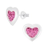 Oorbellen meisje | Kinderoorbellen meisje zilver | Zilveren oorstekers met roze hart met kristallen | WeLoveSilver
