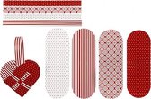 Gevlochten harten, afm 14,5x10 cm,  120 gr, wit, rood, 8sets