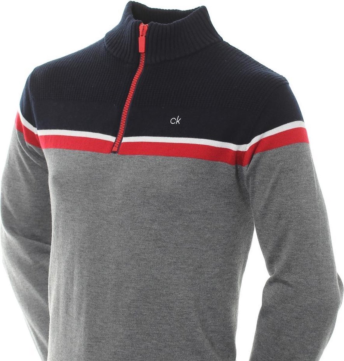 Calvin Klein Heren Golf Trui Grijs/Rood/Donkerblauw XL | bol