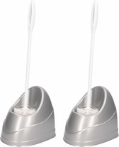 2x Zilveren toiletborstels/wc borstels met houder - 45,5 x 19,5 cm - Toiletborstelhouders / wc-borstelhouders voor toilet - Schoonmaakartikelen