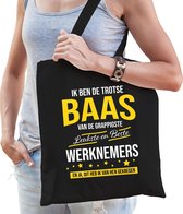 Trotse baas van de leukste werknemers katoenen cadeau tas voor dames - zwart - verjaardag - kado voor werkgevers / bazinnen