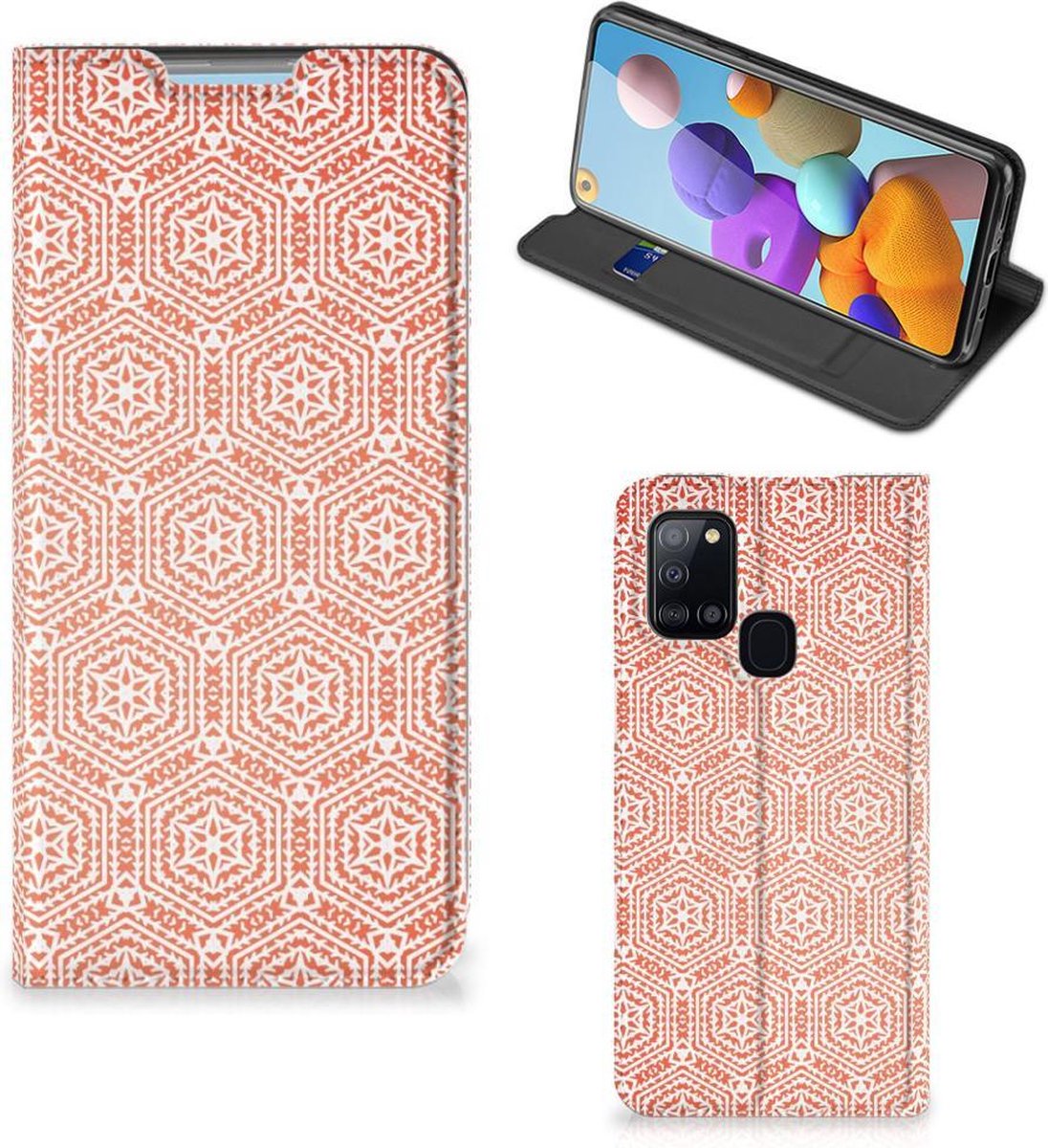 Book Case voor Samsung Galaxy A21s Hoesje met Magneet Pattern Orange